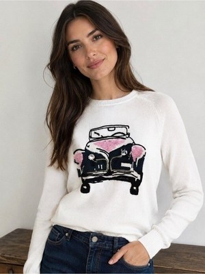 MAX&Co. DOTTRINA Cream Embellished Car Sweater Sz Medium Wool Cashmere Blend