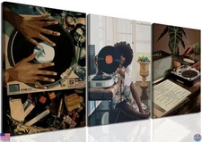 Black Woman Wall Art Set of 3 Abstract Canvas Prints for Home Decor 12x16"