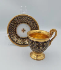 Antique Old Paris Vieux Porcelain Empire France Cobalt Gilt Gold Cup Saucer