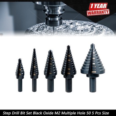 Step Drill Bit Set Black Oxide M2 Multiple Hole 50 5 Pcs Size 1/8-1-3/8''