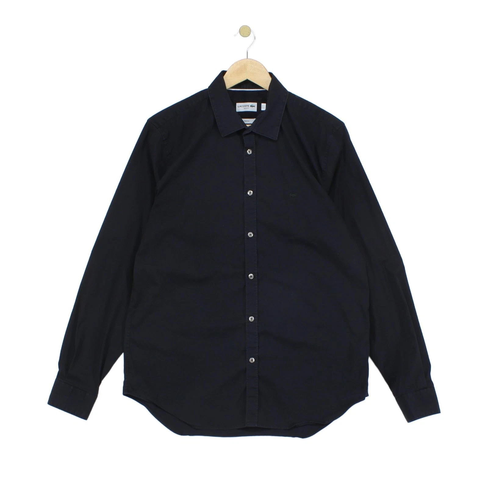 Lacoste Shirt Mens Size 43 Black Stretch Slim Fit Button Up Long Sleeve