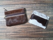 Western Cowhide Hair-on-Hide Style Coin Purse Card Wallet Brown White Black