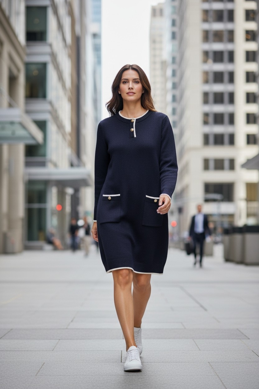 Urban Revivo Black Long Sleeve Sweater Dress with White Trim NWOT Medium