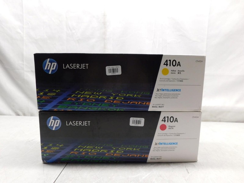 Lot of 2 New HP 410A Yellow & Magenta Toner Cartridges #34 (LVRC-47615,74)