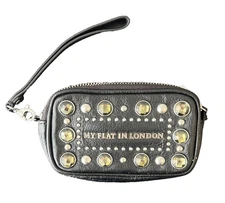 Brighton My Flat In London MFIL Black Leather WRISTLET Bag Studs & Gems Retired