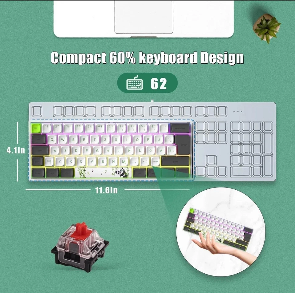 MIHIYIRY 60% Wired Gaming Keyboard RGB Backlit Compact Gaming Keyboard RedSwitch - Image 4 of 4
