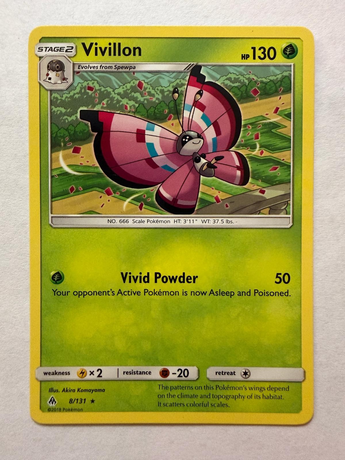 Pokemon Card: Vivillon 8/131 Rare Forbidden Light Lightly Played