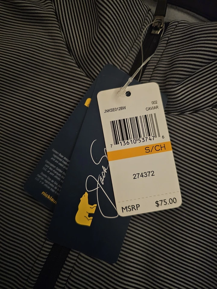 Pullover Jack Nicklaus Negro y Gris Rayas 1/4 Cremallera UPF 50 Manga Larga Pequeño Foto 3 de 4