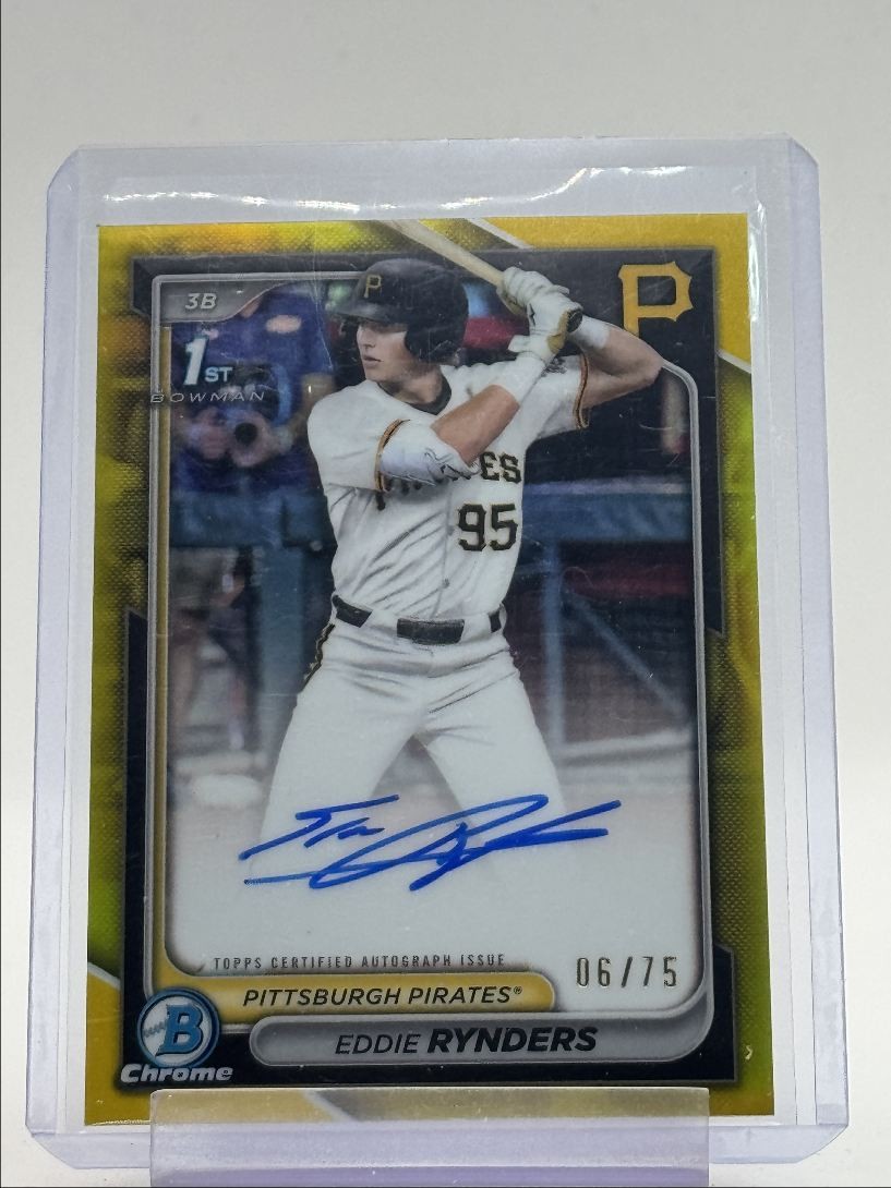 EDDIE RYNDERS 2024 BOWMAN CHROME DRAFT 1ST YELLOW PIRATES AUTO /75 Q3855