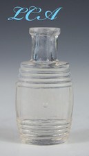 MINI antique BARREL shaped WHISKEY FLASK tiny FIGURAL BARREL flat flask