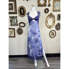 Free People Purple Floral Mesh Lace Accent Open Back Maxi Dress Size S