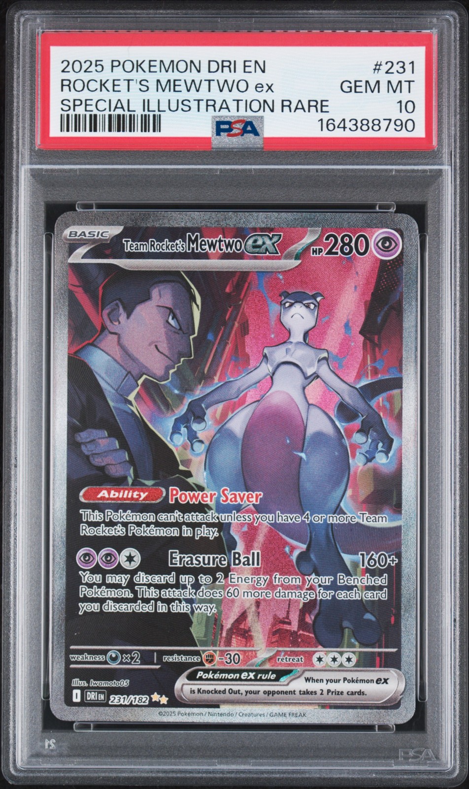 2025 POKEMON DRI SPECIAL ILLUSTRATION RARE #231 TEAM ROCKET'S MEWTWO EX PSA 10