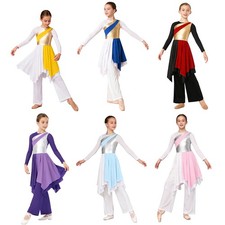 Kids Girls Costume Elastic Waistband Outfit Church Set Lyrical Communion Dance