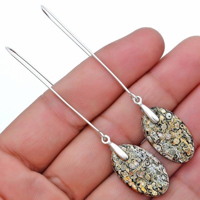 Natural Leopard Skin Jasper 925 Sterling Silver Earrings Jewelry E-1089