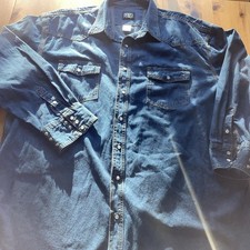 NWOT Key Heavy Blue Denim Shirt Long Sleeve Pearl Snaps Mens 3XLT