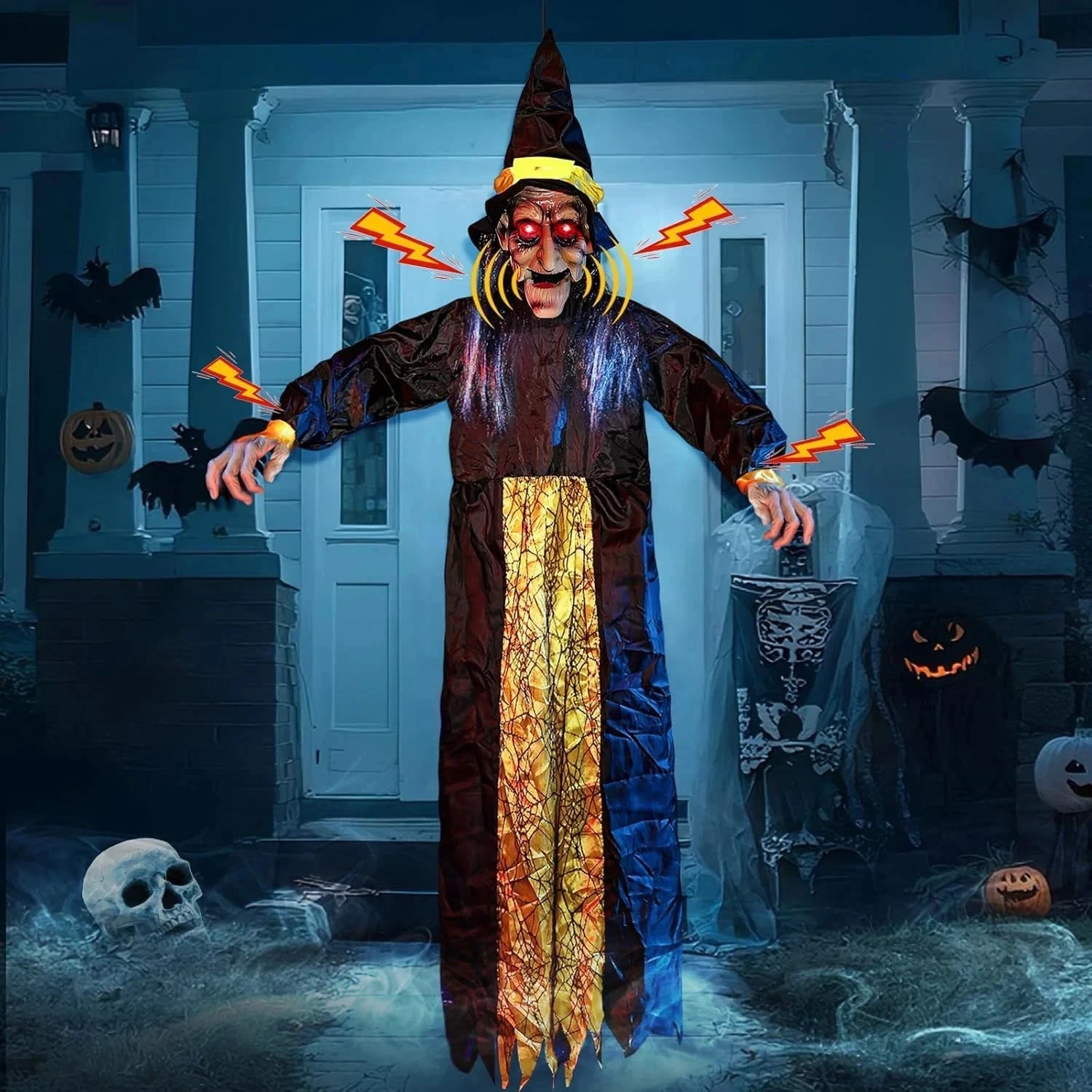 Halloween 6Ft Animatronic Witch Decor Outdoor with Light Eyes, Sound & Touch