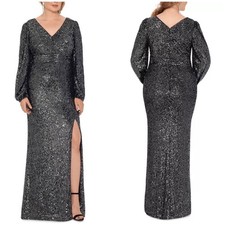 NWT Xscape Black Sequin Long Sleeve Gown