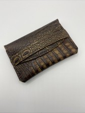 Handmade Brown Croc Alligator Imprinted Cowhide Leather Card Holder Wallet