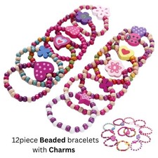 12pcs Girls Kids Beaded Bracelets with charms Birthday Gifts Party Bag Fillers