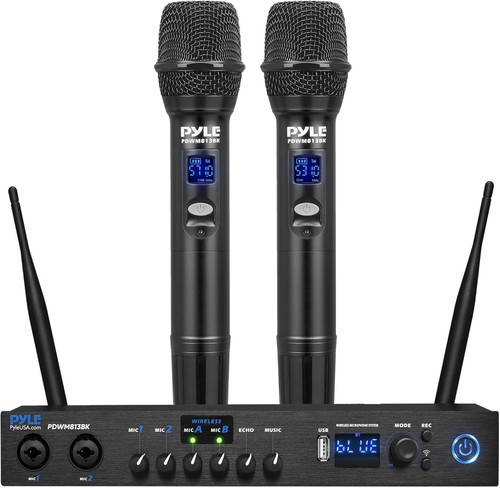 Pyle UHF Wireless BT Microphone System 2 Handheld Mics - PDWM813BK ...