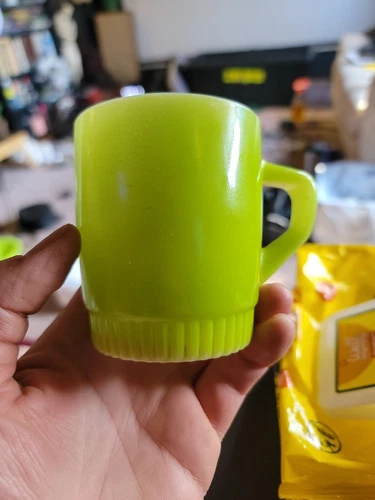 Vintage Fire King Jadeite D HANDLE MUG Jadite Green Oven Ware Glass Coffee Cup 