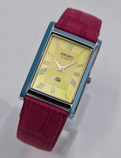 Vintage Style Seiko Tank Yellow Dial Quartz 27mm Men Slim Wristwatch