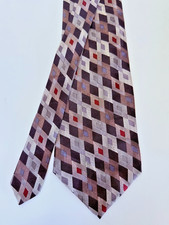 John Henry Silk Tie Brown Geometric Shimmer Satin Retro USA Made