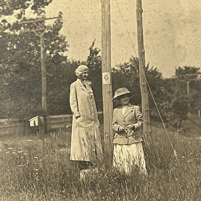 #ad #ad Antique Photograph On Board Beautiful Young Women By Telephone Pole Rural Road $24.95