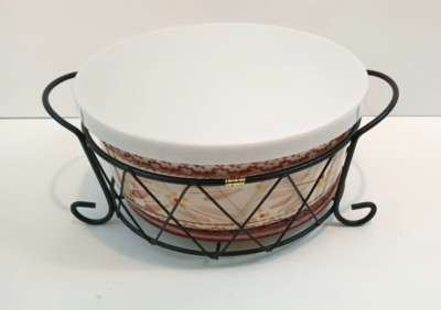 Temptations By Tara Old World Cranberry 1.5Qt Baking Dish Cover Trivet Wire Rack