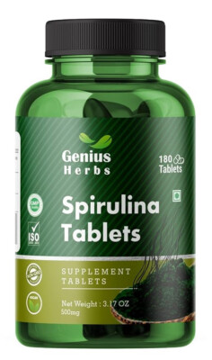 Genius Herbs Spirulina 180 Tablets 500 mg Supports Immune System Boosts Immunity