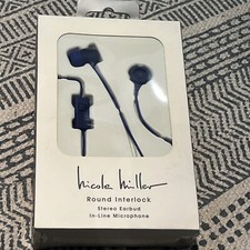 Nicole Miller Stereo Earbuds In Line Microphone 3.5 audio plug Blue New