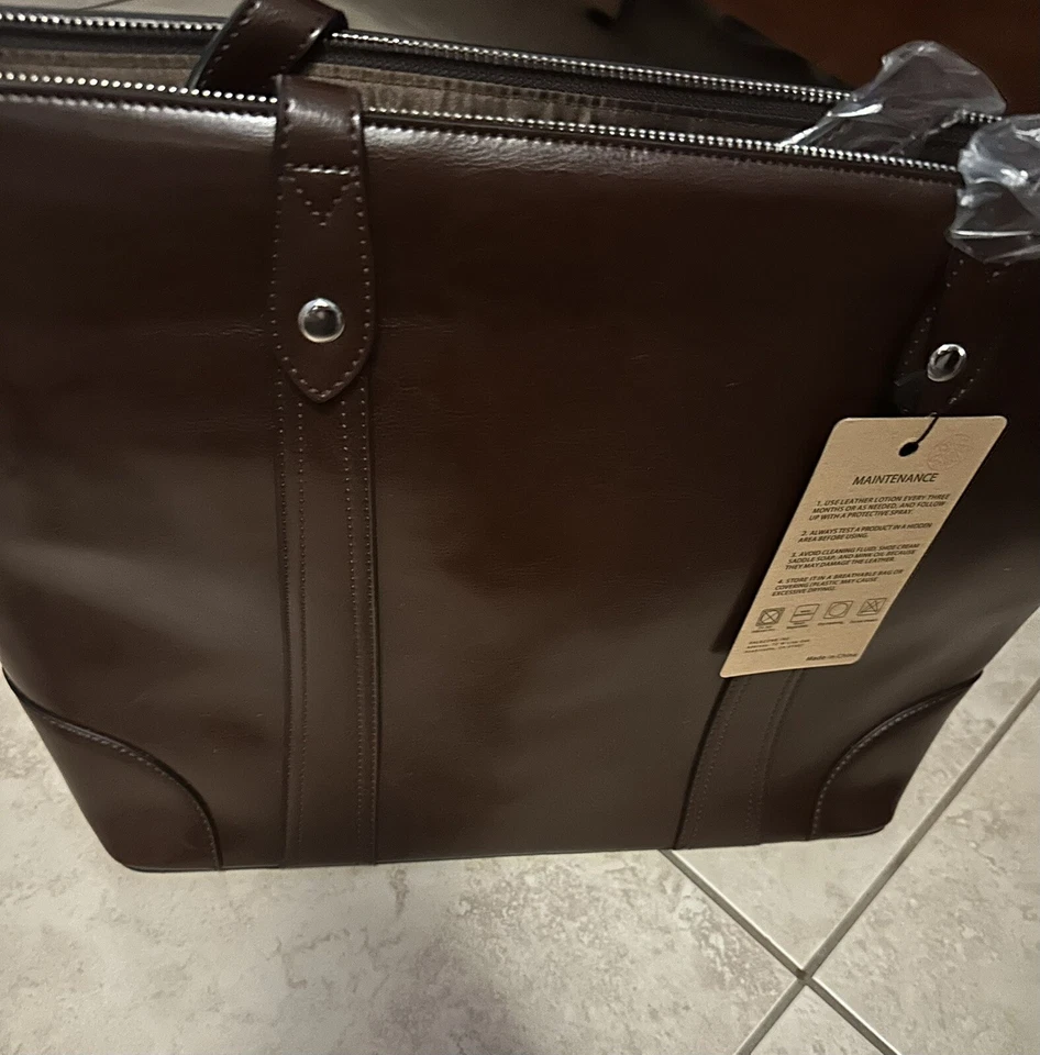 S-ZONE Leather Tote Bag for Women Office Shoulder Handbag 15.6 Inch Wine Red  - Image 3 of 3