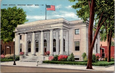 Post Office, Stevens Point, Wisconsin Vintage Postcard Wpc4