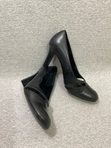 Hillard & Hanson Shoes Women's Size 6.5 Black Lucky Leather Slip-on Heels - Picture 4 of 11