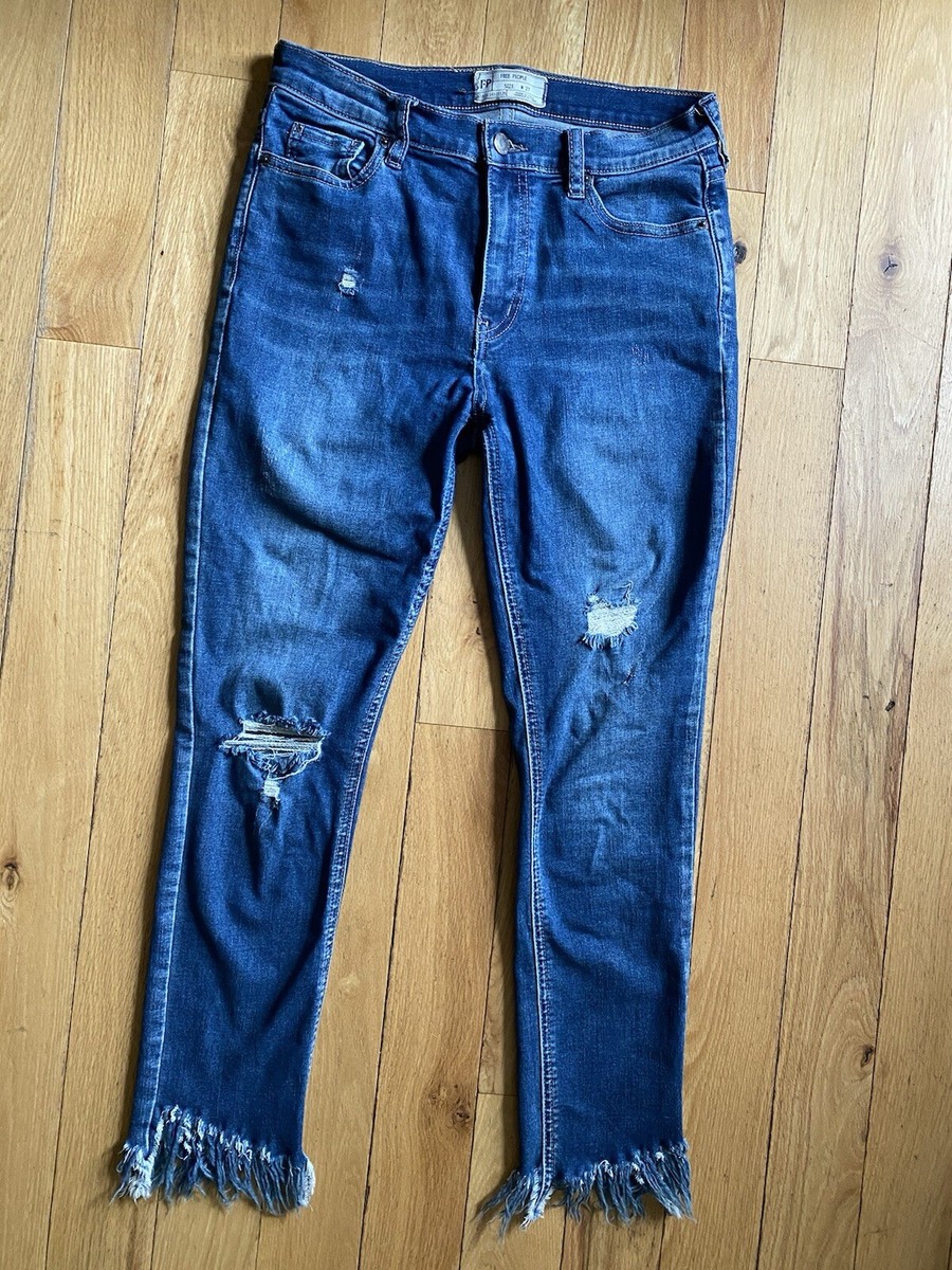Free People Stretch “distressed” Skinny Capri Jeans Frayed Hem