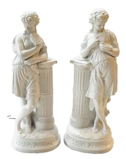 Vintage Jaru Greek Goddess Pair 15" T Plaster of Paris Chalkware Approx 5lbs. Ea
