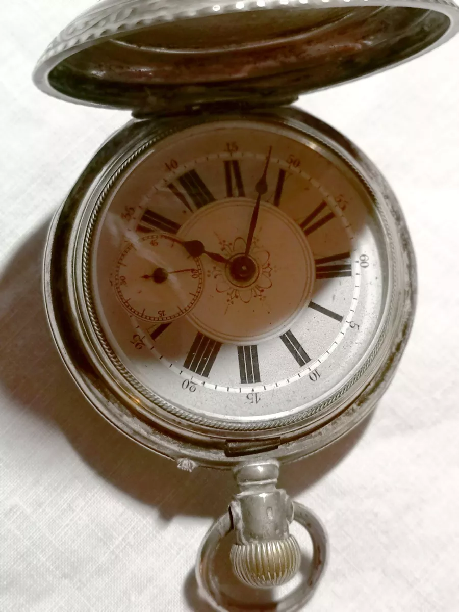 LACROIX SAVONETTE POCKET WATCH. SILVER AND PORCELAIN. WE DON T KNOW IF IT WORKS