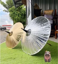 Vintage Thai Bo Sang Umbrella – Gold & Silver – 17" Traditional Decorative Paras