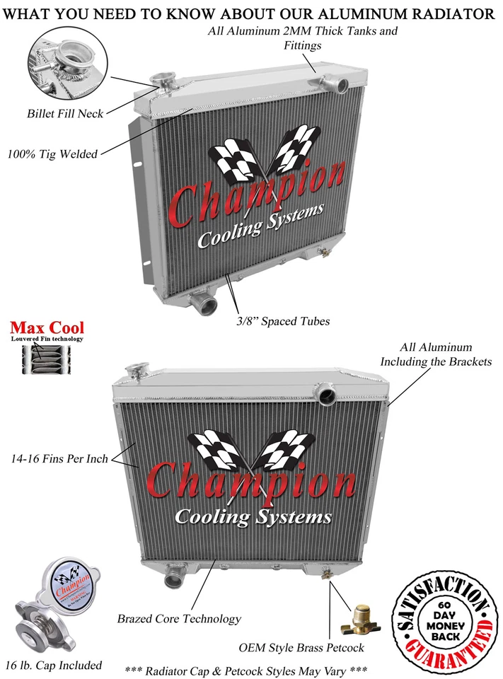 Radiador Champion de suministro de 2 filas para motor Ford Custom 300 V8 1957 1958 1959 Foto 3 de 4
