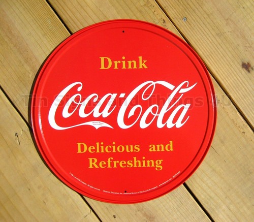 Drink Coca Cola ROUND TIN SIGN vtg retro bar diner decor metal soda ad coke 1658 - Picture 7 of 7