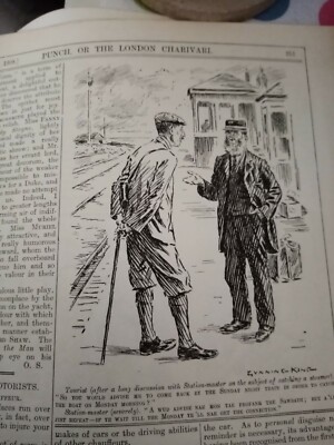 Sk7 Ephemera 1908 punch cartoon catching the steamer train connection 