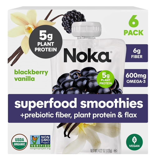 Superfood Fruit Smoothie Pouches, Blackberry Vanilla, Healthy Snacks with Flax S
