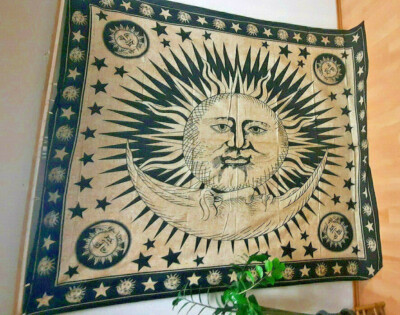 XXL Wandbehang 240x210 Rune Keltisch Sonne Mond Mandala Ying Yang beige 1804721