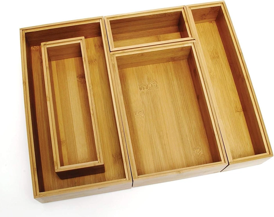 Cajas organizadoras de cajones de madera de bambú Lipper International 88005, juego de 5 piezas Foto 3 de 3