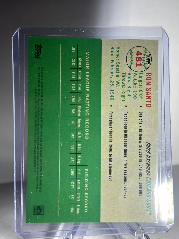 2023 Topps Chrome Platinum Ron Santo Green Wave /99 Chicago Cubs  - Image 2 of 2