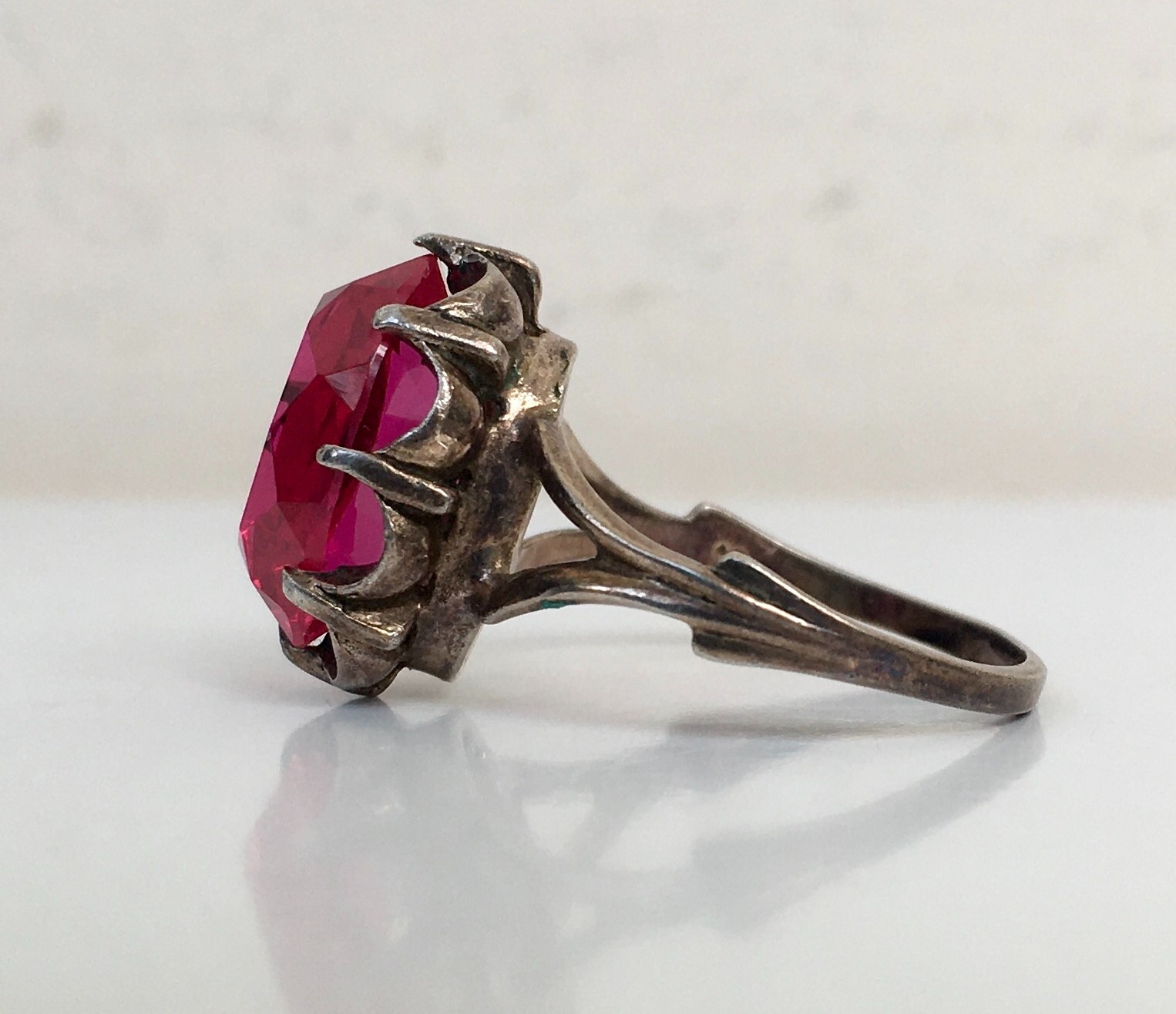 Ring № 29 Vintage Soviet Red Ruby Silver Ring 875… - image 14
