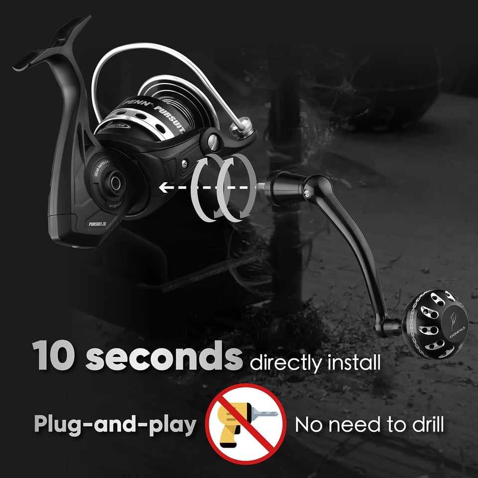 Poignée En Acier Inox Pour Moulinet Penn Pursuit III Et IV - Installation Plug & Play - Tailles 1000 à 4000