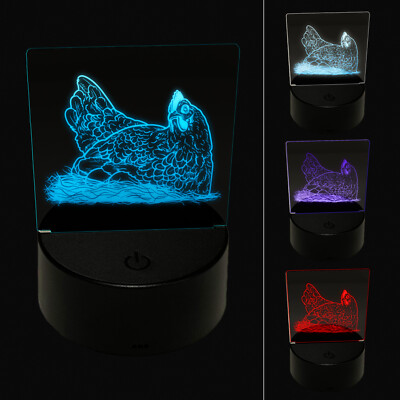 Hen Laying on Eggs in a Nest Chicken 3D Illusion LED Night Light Sign Lamp