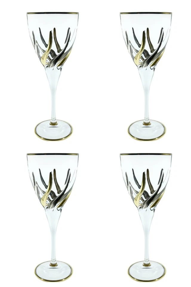 Set of Four 4 Murano Wine Glass Hand Painted Gold Silver Venice Italy - Image 2 of 4