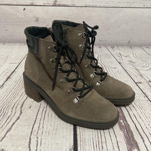 Lucky Brand Combat Boot Women Sz 7.5 Dareek Suede Leather Lug Soles Falcon Brown